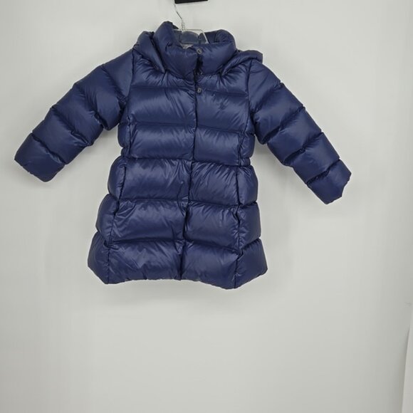 Polo Ralph Lauren Navy Puffer Water Resistant Down Long Coat Zip Snap Closure 4T - Picture 3 of 9